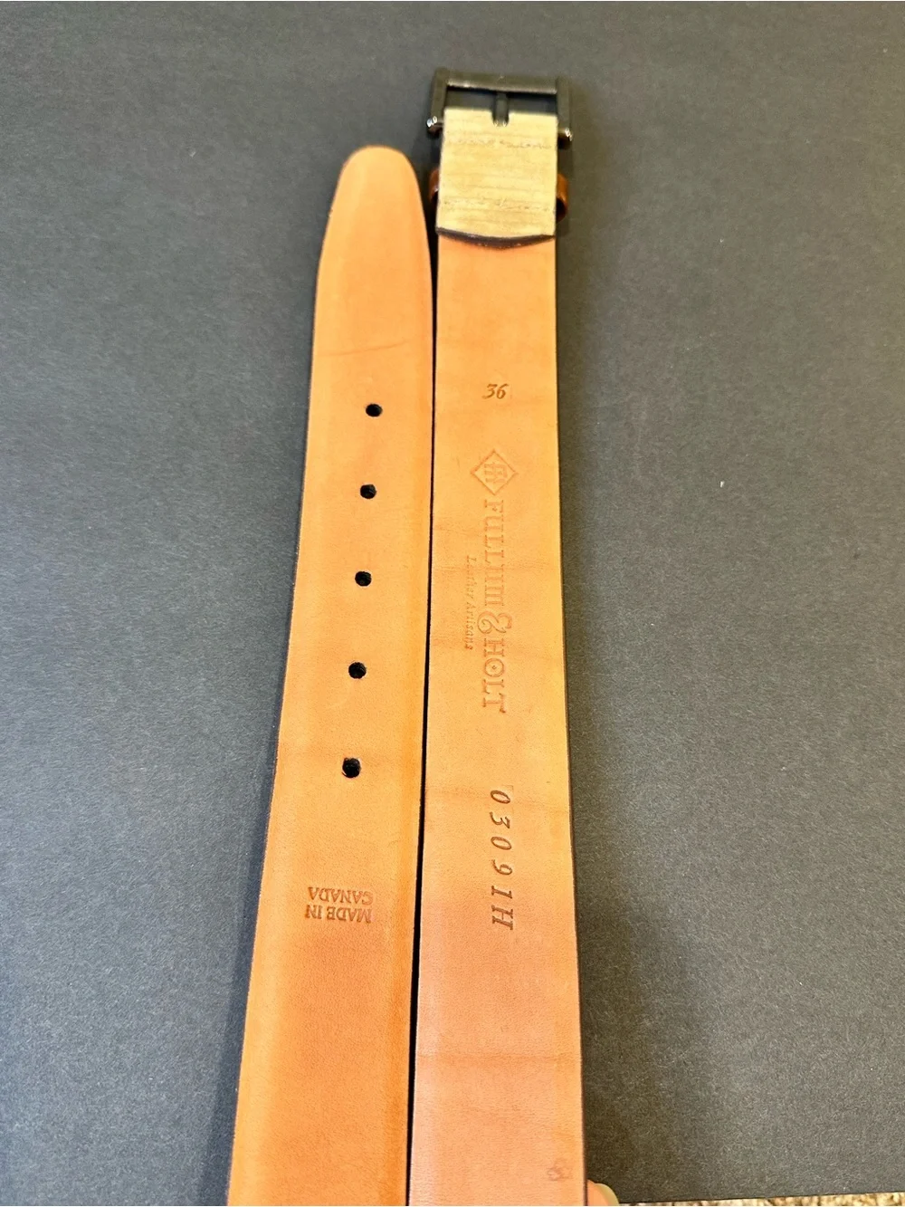 VTG 1990s Fullum & Holt Tan Ribbed Nubuck Leather Belt Gunmetal Buckle 36
